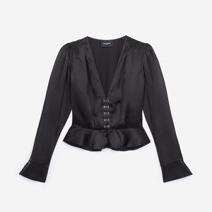 Kooples Frilly Black Silk Top